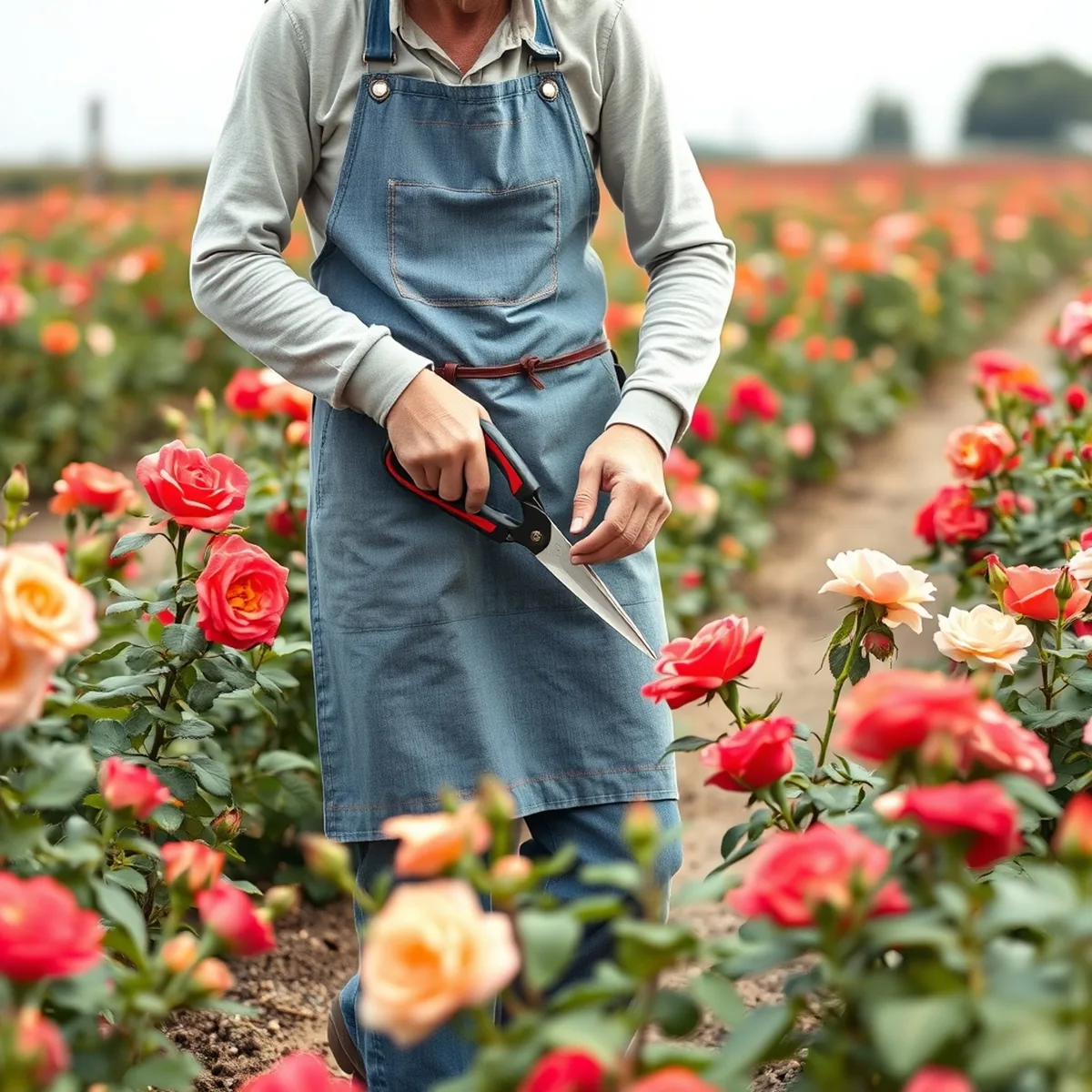 Rosen werden mit einer Gartenschere fachgerecht zurückgeschnitten